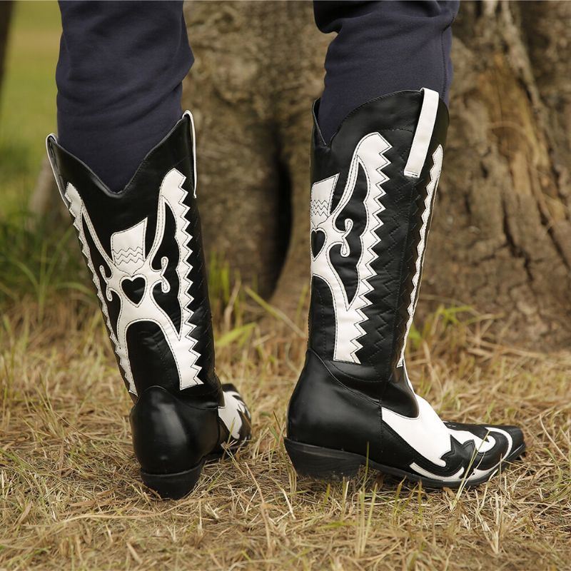 Naisten Plus-koon Teräväkärkikuvioinen Lipsahdus Paksukorkoisissa Cowboy-saappaat