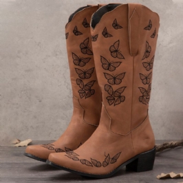 Naisten Plus Size Retro Butterfly Brodeeratut Pohkeen Cowboysaappaat