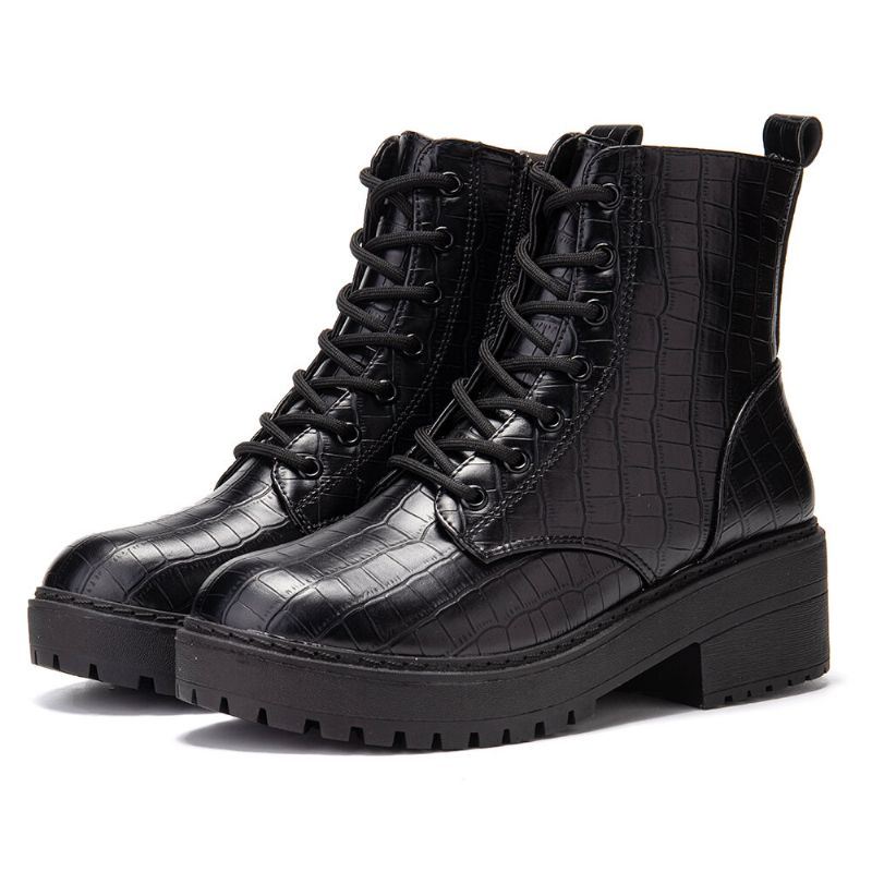 Naisten Rento British Style Veins Paksut Heel Lyhyet Saappaat
