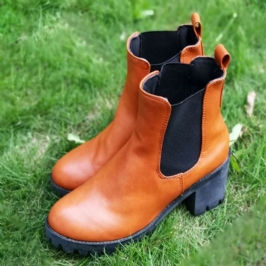 Naisten Rento Slip On Pyöreä Toe Platform Paksut Heel Nilkkurit