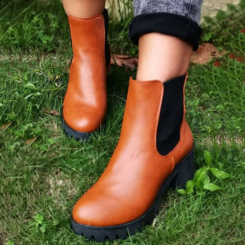Naisten Rento Slip On Pyöreä Toe Platform Paksut Heel Nilkkurit