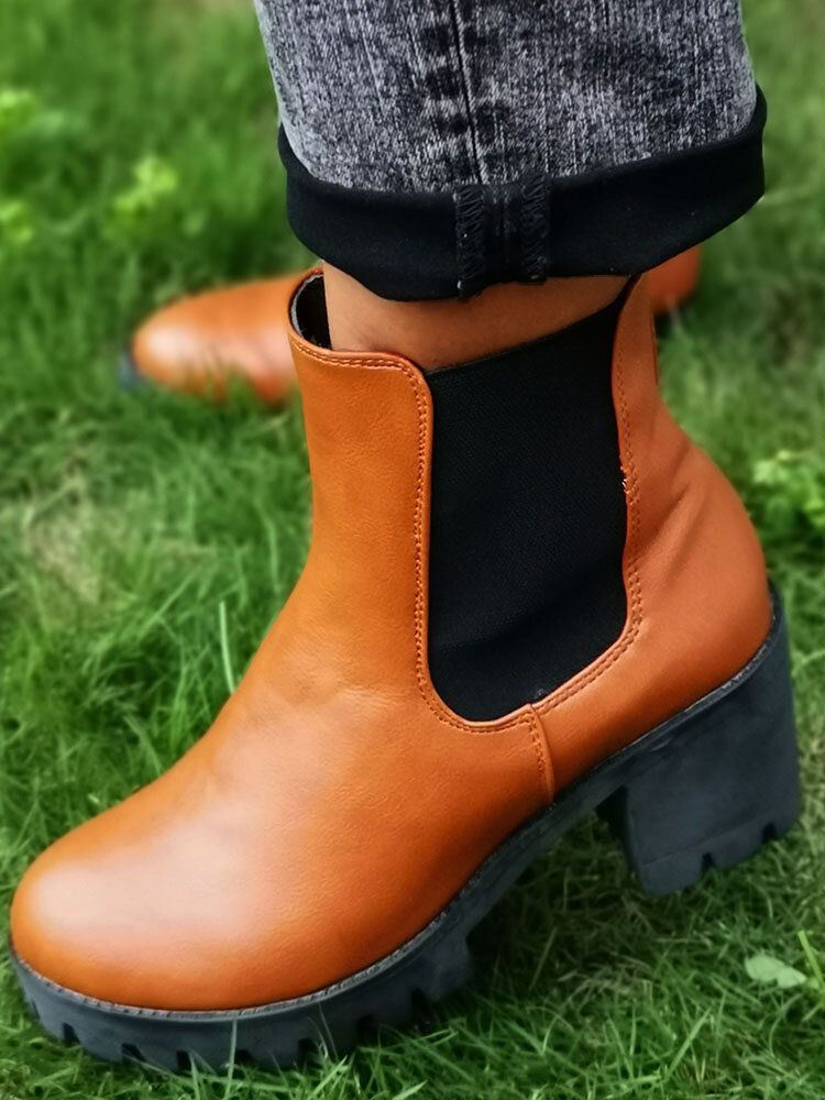 Naisten Rento Slip On Pyöreä Toe Platform Paksut Heel Nilkkurit