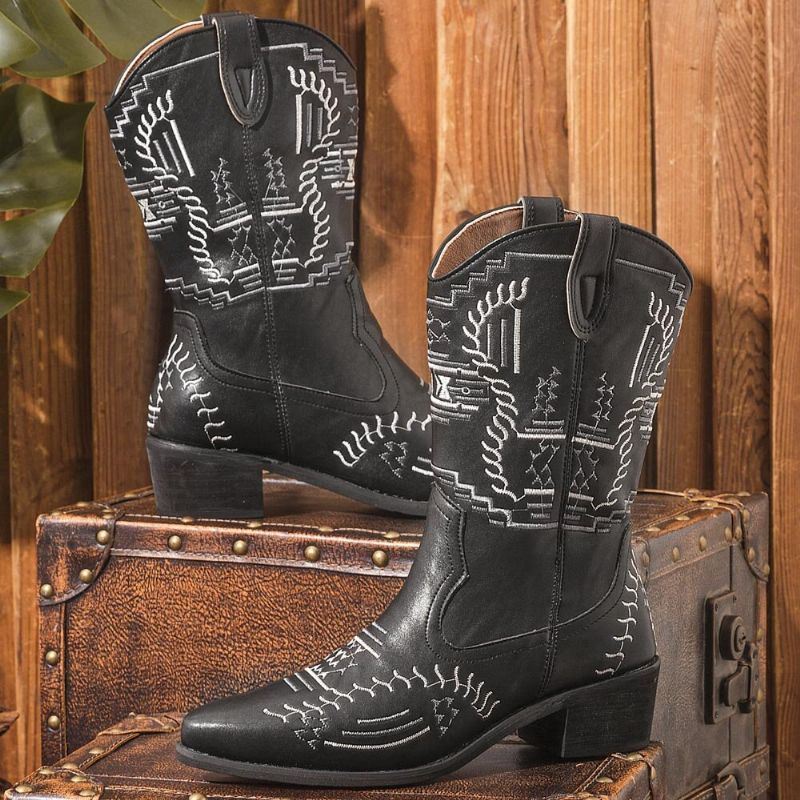 Naisten Rento Teräväkärkinen Vintage Brodeeratut Western Cowboy -saappaat Martin Boots