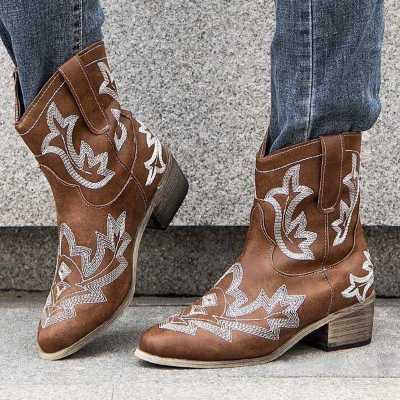 Naisten Rento Toteemikirjonta Talvella Lämmin Teräväkärkinen Cowboy-saappaat