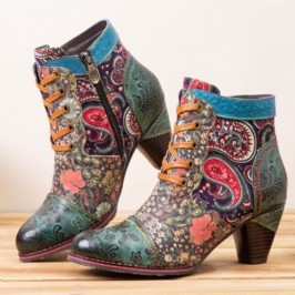 Naisten Retro-paisley-kuvioiset Nahkaiset Tilkkunauhakuvioiset Nauhakuvioiset Sivuvetoketjut Mukavat Matalakorkoiset Lyhyet Nilkkurit