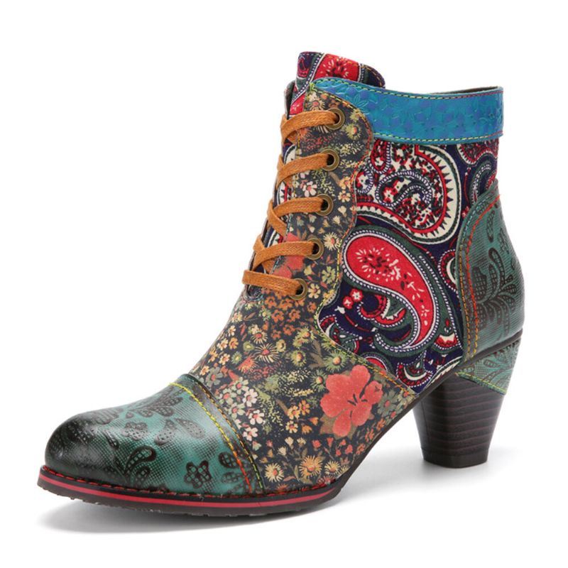 Naisten Retro-paisley-kuvioiset Nahkaiset Tilkkunauhakuvioiset Nauhakuvioiset Sivuvetoketjut Mukavat Matalakorkoiset Lyhyet Nilkkurit