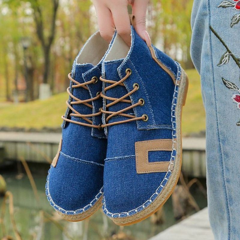 Naisten Retro Rento Nauhoitus Mukavat Käsinompeleet Espadrillit Litteät Lyhyet Saappaat