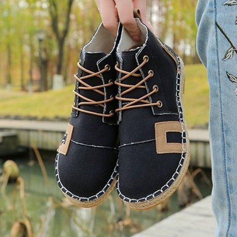 Naisten Retro Rento Nauhoitus Mukavat Käsinompeleet Espadrillit Litteät Lyhyet Saappaat