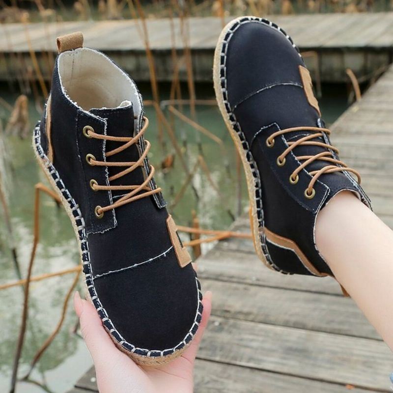 Naisten Retro Rento Nauhoitus Mukavat Käsinompeleet Espadrillit Litteät Lyhyet Saappaat