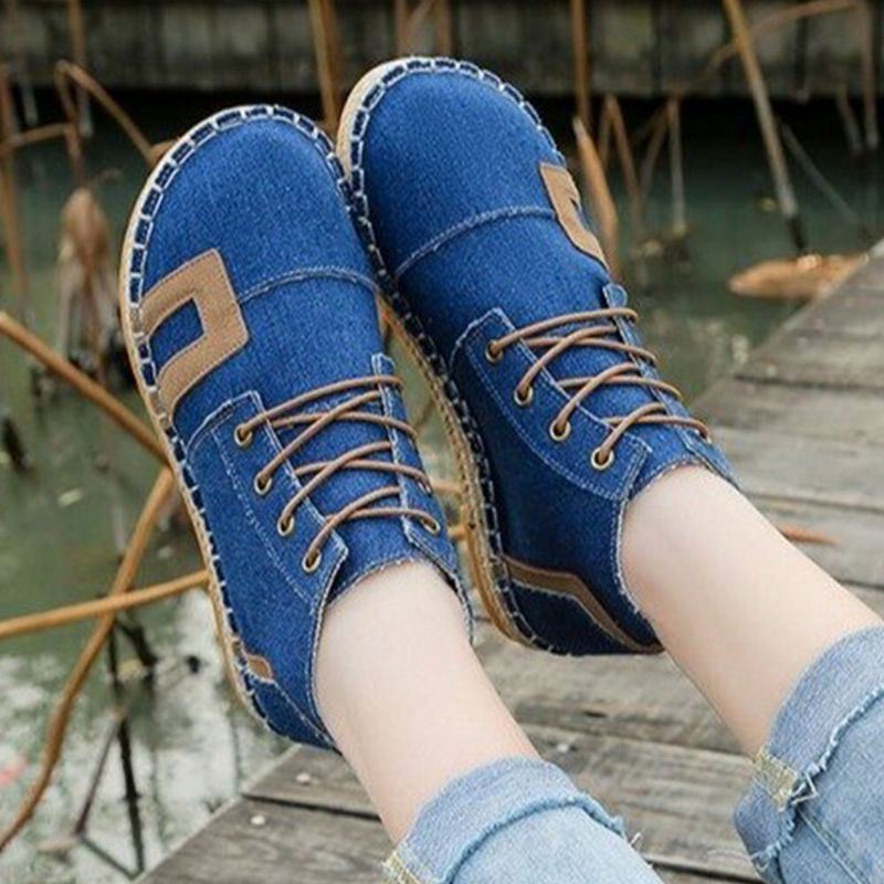 Naisten Retro Rento Nauhoitus Mukavat Käsinompeleet Espadrillit Litteät Lyhyet Saappaat