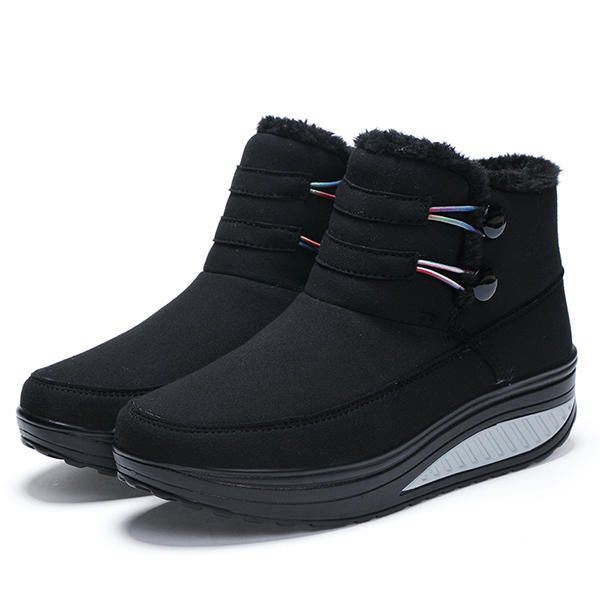 Naisten Talvi Slip On Pidä Lämpimänä Saappaat Tekoturkis Vuori Rocker Sole Kengät Lumisaappaat