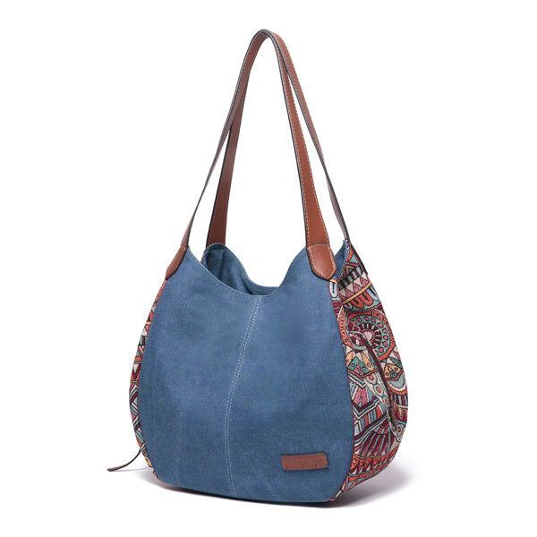 3 Päälaukkua Bohemia Large Capacity Canvas Kukkakäsilaukku Naisten Olkalaukku