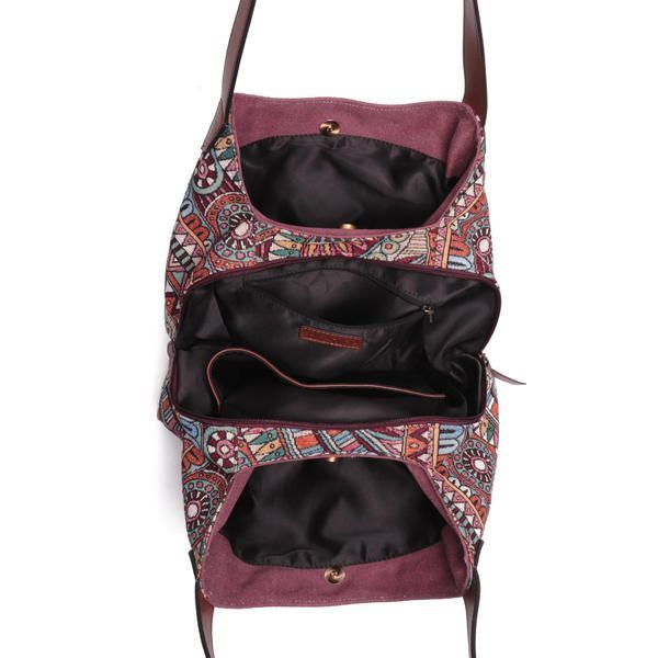 3 Päälaukkua Bohemia Large Capacity Canvas Kukkakäsilaukku Naisten Olkalaukku