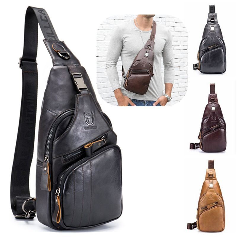 Aitoa Nahkaa Oleva Retro-rintalaukku Ulkokäyttöön Vapaa-ajan Päiväreppu Crossbody-laukku Miehille