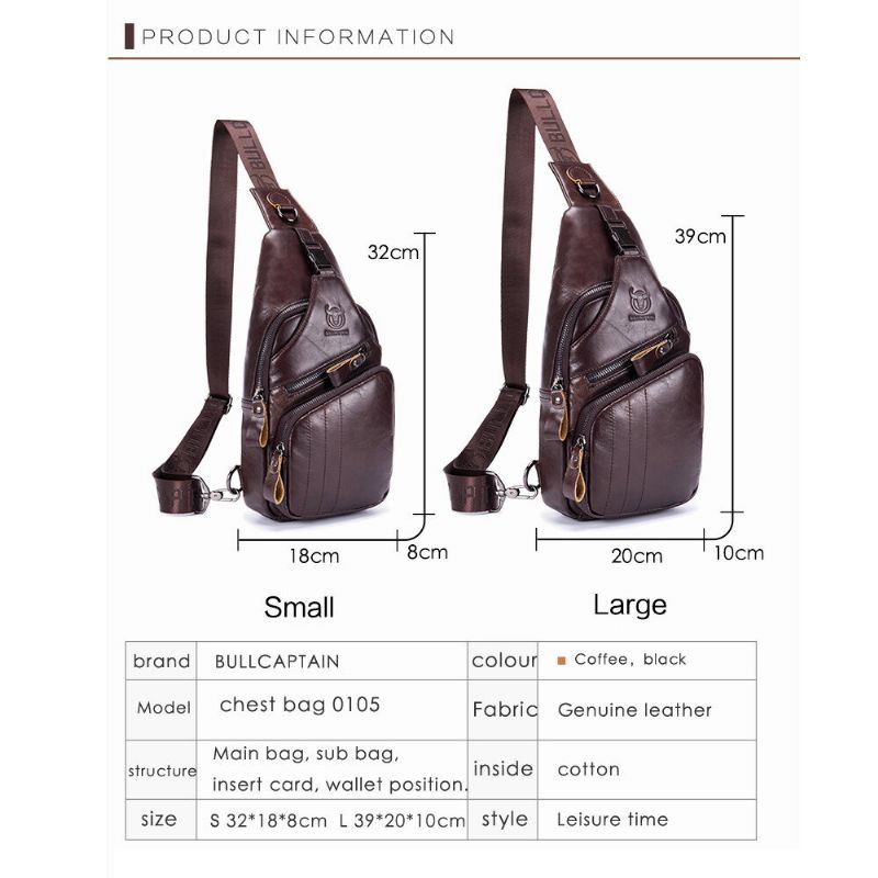 Aitoa Nahkaa Oleva Retro-rintalaukku Ulkokäyttöön Vapaa-ajan Päiväreppu Crossbody-laukku Miehille