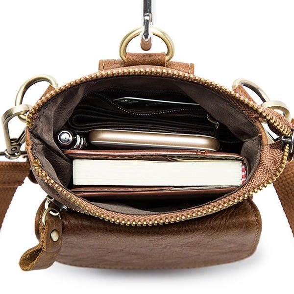 Aitoa Nahkaa Oleva Vyötärölaukku First Layer Nahkainen Vapaa-ajan Retropuhelinlaukku Crossbody-laukku Miehille
