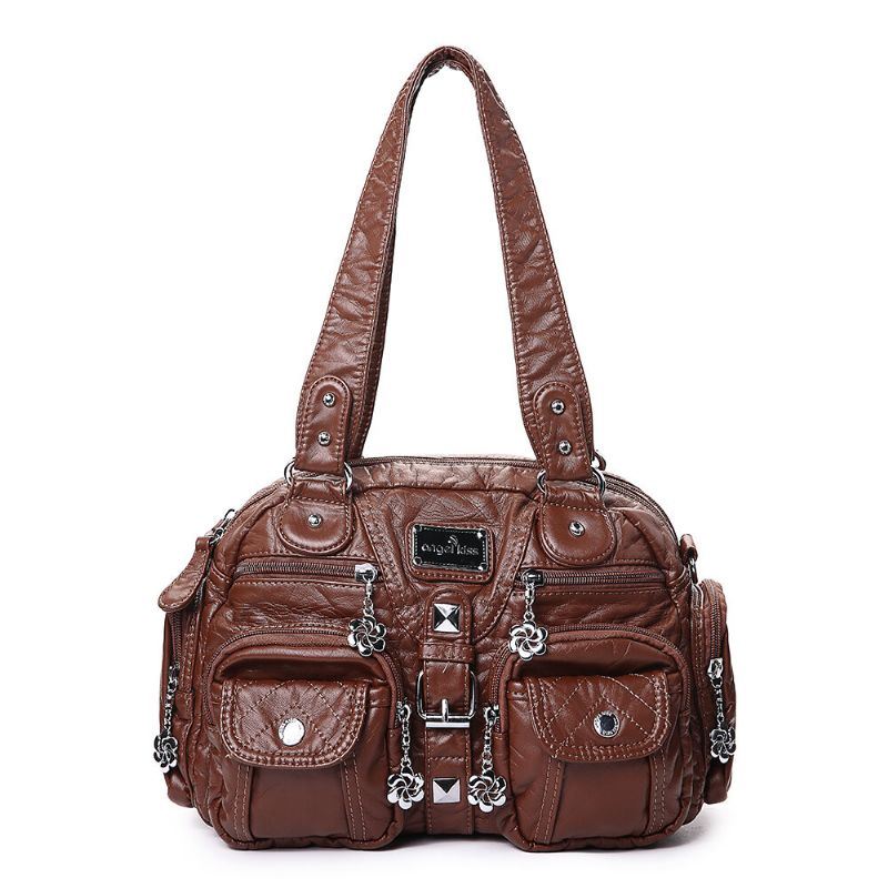 Angel Kiss Naisten Pehmeä Nahka Monitaskuinen Moottoripyörälaukku Olkalaukku Crossbody Laukku Käsilaukku