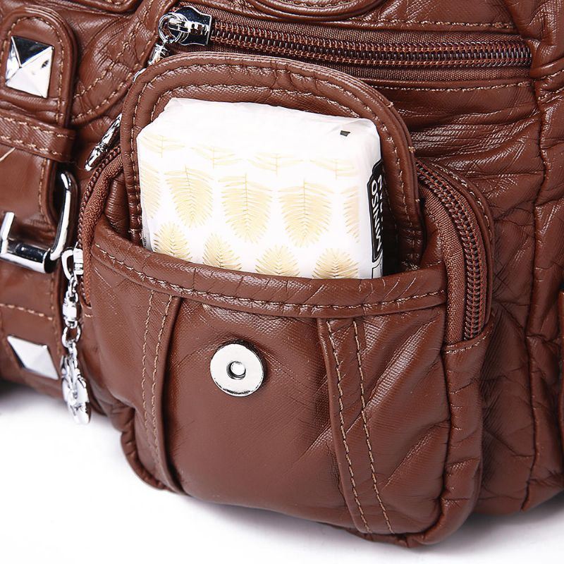 Angel Kiss Naisten Pehmeä Nahka Monitaskuinen Moottoripyörälaukku Olkalaukku Crossbody Laukku Käsilaukku