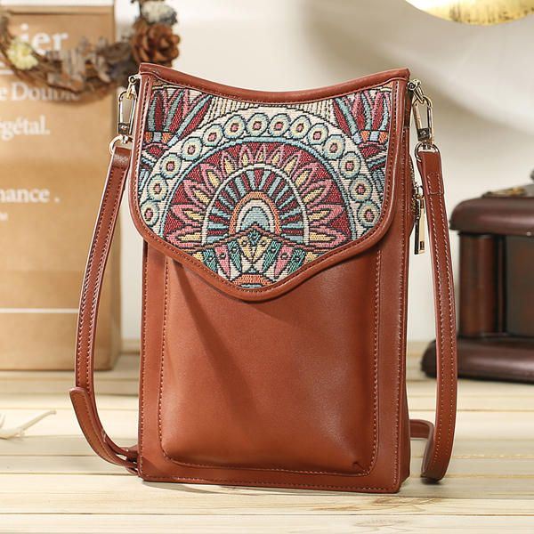 Bohemian Style Retro Canvas Kukkapainatus Naisten Puhelinlaukku Olkalaukku Crossbody