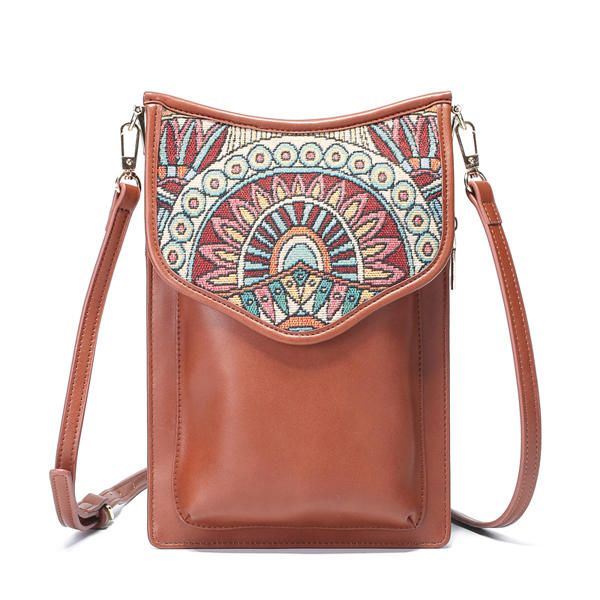 Bohemian Style Retro Canvas Kukkapainatus Naisten Puhelinlaukku Olkalaukku Crossbody