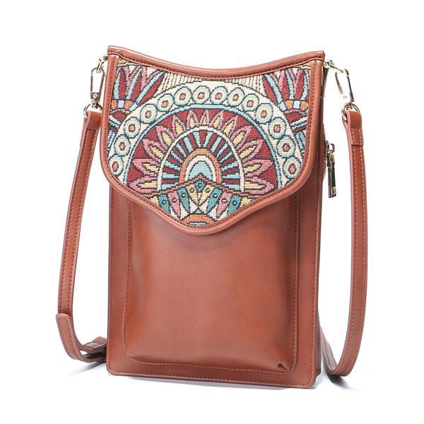 Bohemian Style Retro Canvas Kukkapainatus Naisten Puhelinlaukku Olkalaukku Crossbody