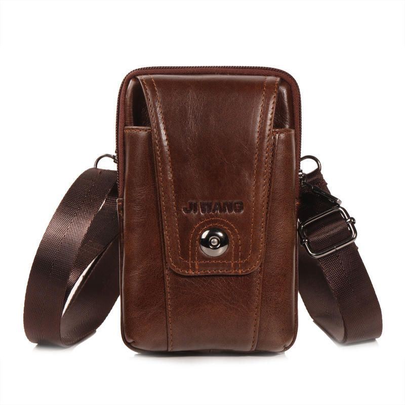 Lehmännahkainen Monitoimipuhelinkukkaro Vintage Crossbody Bag Öljyvaha Vyötärölaukku Miehille