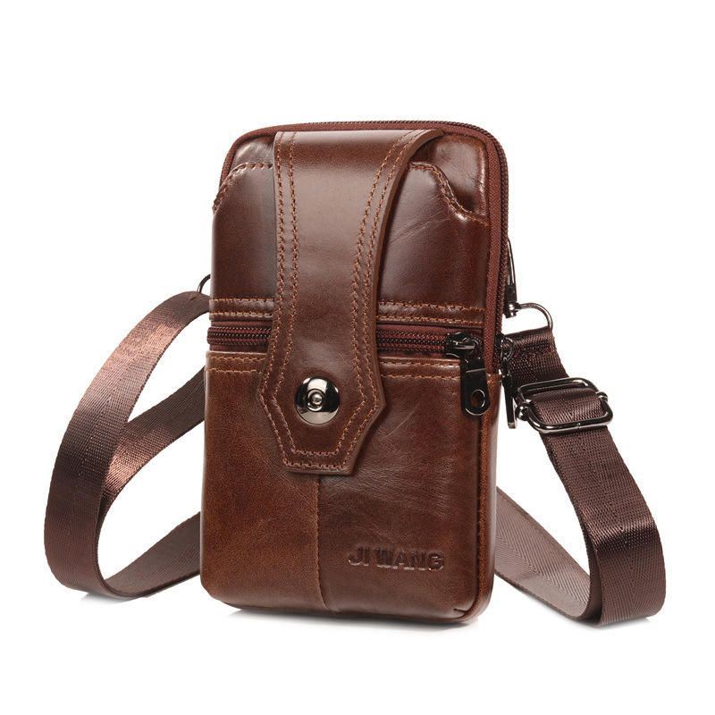 Lehmännahkainen Monitoimipuhelinkukkaro Vintage Crossbody Bag Öljyvaha Vyötärölaukku Miehille