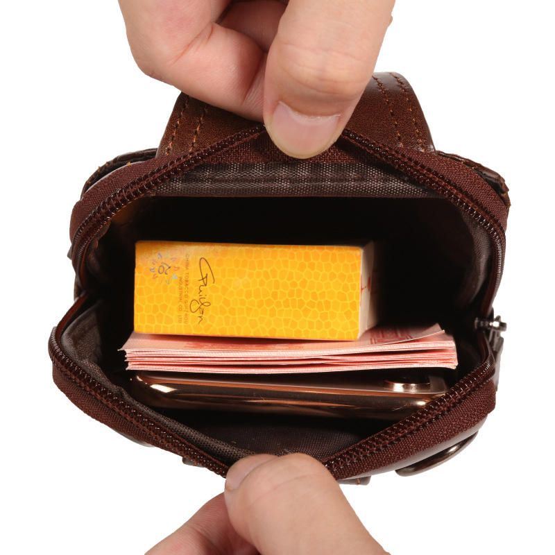 Lehmännahkainen Monitoimipuhelinkukkaro Vintage Crossbody Bag Öljyvaha Vyötärölaukku Miehille