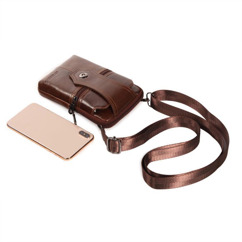 Lehmännahkainen Monitoimipuhelinkukkaro Vintage Crossbody Bag Öljyvaha Vyötärölaukku Miehille