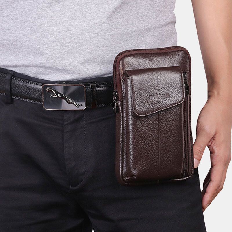 Miesten Aito Nahka 6.5 Tuuman Puhelinlaukku Vyölaukku Vyökassi Crossbody Laukku