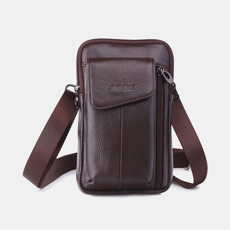 Miesten Aito Nahka 6.5 Tuuman Puhelinlaukku Vyölaukku Vyökassi Crossbody Laukku