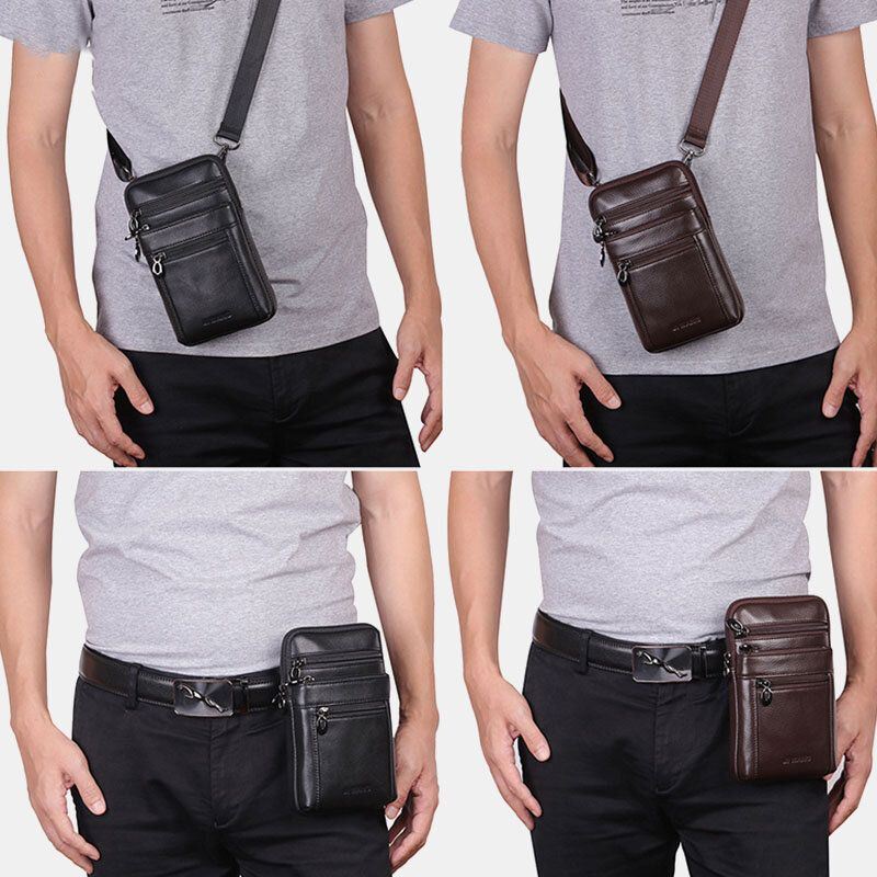 Miesten Aito Nahka 7 Tuuman Puhelinlaukku Vyölaukku Vyökassi Olkalaukku Crossbody Laukku