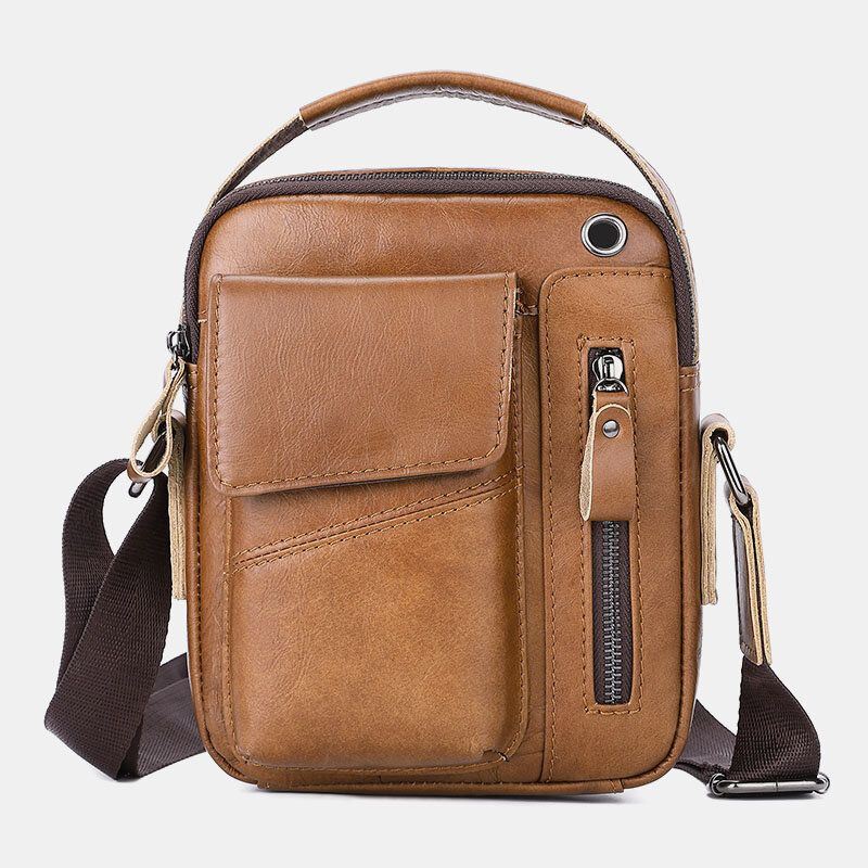 Miesten Aito Nahka Monitaskuinen Kuulokeaukko Vintage 6.5 Tuuman Puhelinlaukku Crossbody Laukku Olkalaukku Messenger Salkku