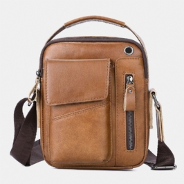 Miesten Aito Nahka Monitaskuinen Kuulokeaukko Vintage 6.5 Tuuman Puhelinlaukku Crossbody Laukku Olkalaukku Messenger Salkku