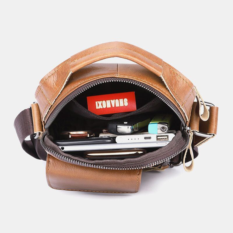 Miesten Aito Nahka Monitaskuinen Kuulokeaukko Vintage 6.5 Tuuman Puhelinlaukku Crossbody Laukku Olkalaukku Messenger Salkku