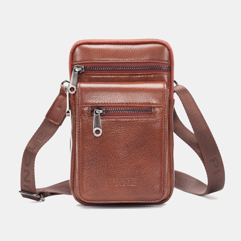 Miesten Aito Nahka Naudannahkainen Multi-carry Retro 7.2 Tuuman Puhelimen Crossbody Laukku Ripustettava Vyölaukku Vyötärölaukku
