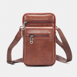Miesten Aito Nahka Naudannahkainen Multi-carry Retro 7.2 Tuuman Puhelimen Crossbody Laukku Ripustettava Vyölaukku Vyötärölaukku