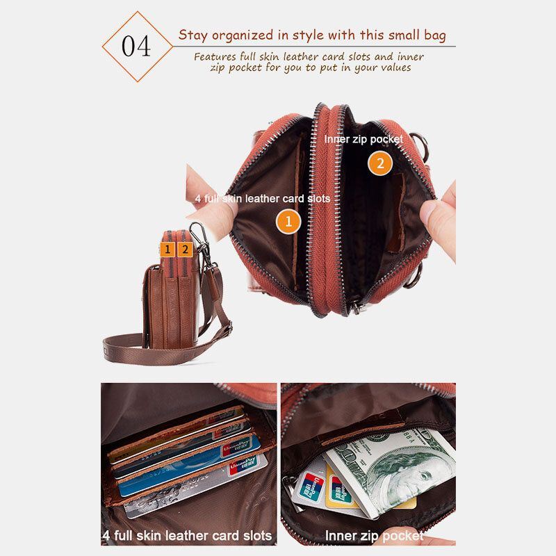 Miesten Aito Nahka Naudannahkainen Multi-carry Retro 7.2 Tuuman Puhelimen Crossbody Laukku Ripustettava Vyölaukku Vyötärölaukku