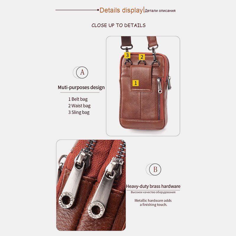 Miesten Aito Nahka Naudannahkainen Multi-carry Retro 7.2 Tuuman Puhelimen Crossbody Laukku Ripustettava Vyölaukku Vyötärölaukku