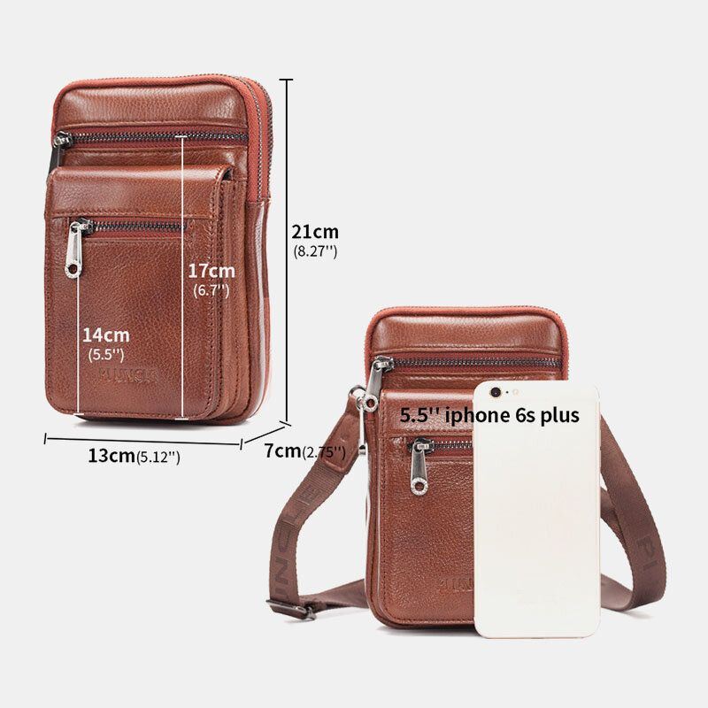 Miesten Aito Nahka Naudannahkainen Multi-carry Retro 7.2 Tuuman Puhelimen Crossbody Laukku Ripustettava Vyölaukku Vyötärölaukku