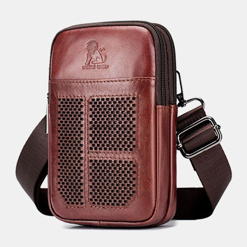 Miesten Aito Nahka Retro Business Casual Yksivärinen Nahka Nahkainen Multi-carry Vyölaukku Crossbody Laukku