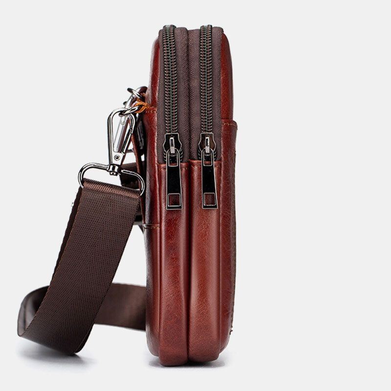 Miesten Aito Nahka Retro Business Casual Yksivärinen Nahka Nahkainen Multi-carry Vyölaukku Crossbody Laukku