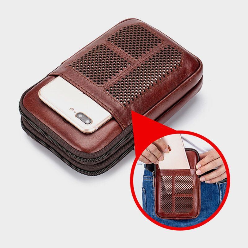 Miesten Aito Nahka Retro Business Casual Yksivärinen Nahka Nahkainen Multi-carry Vyölaukku Crossbody Laukku