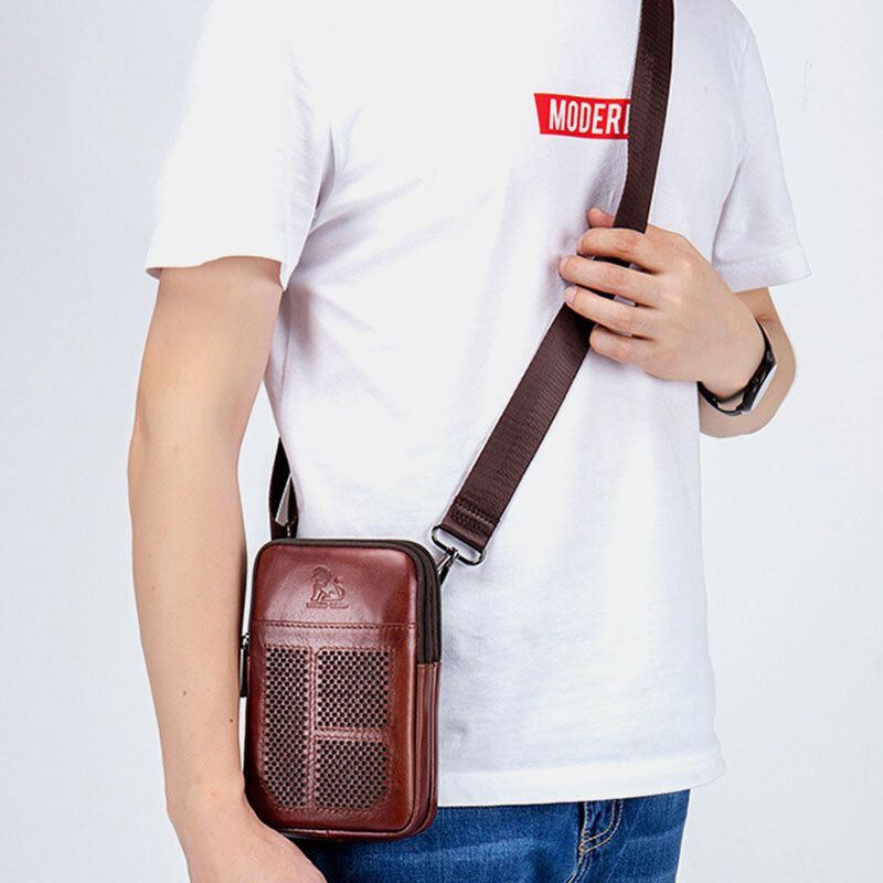 Miesten Aito Nahka Retro Business Casual Yksivärinen Nahka Nahkainen Multi-carry Vyölaukku Crossbody Laukku