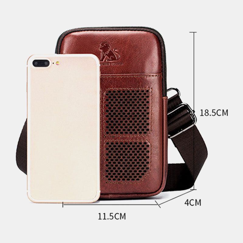 Miesten Aito Nahka Retro Business Casual Yksivärinen Nahka Nahkainen Multi-carry Vyölaukku Crossbody Laukku