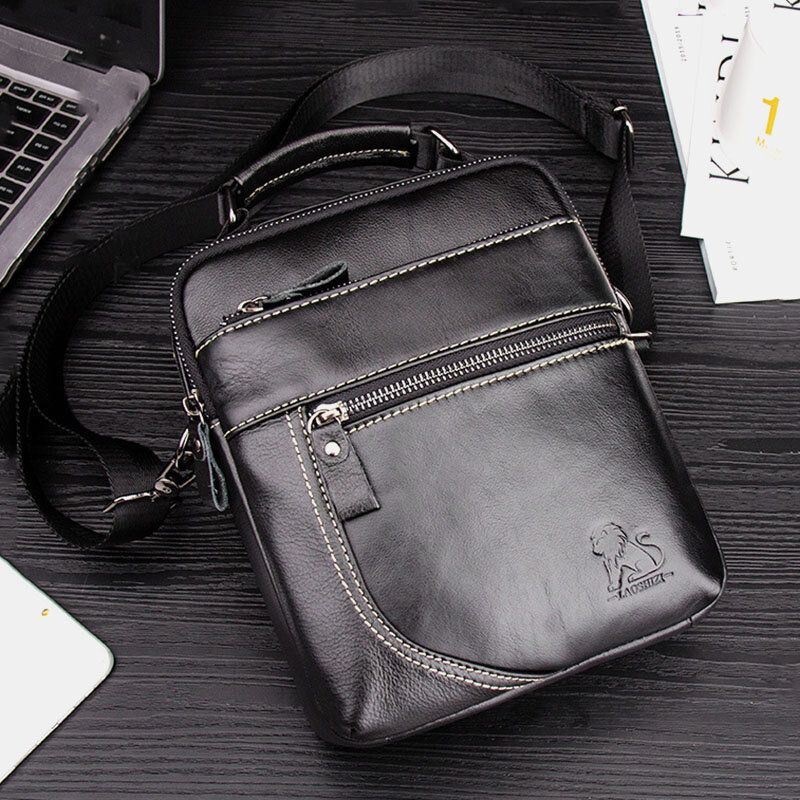 Miesten Aito Nahka Retro Business Casual Yksivärinen Nahkainen Olkalaukku Crossbody Laukku