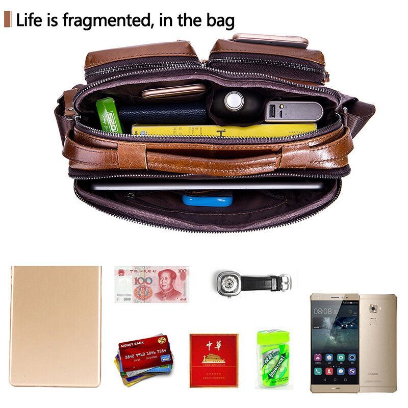 Miesten Aito Nahkainen Crossbody-laukku Kuulokepussi Lehmännahkainen Laukku