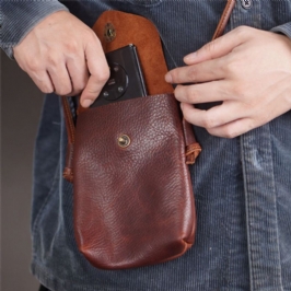 Miesten Aito Nahkainen Hasp 6.5 Tuuman Puhelinlaukku Kannettava Vedenpitävä Crossbody Laukku Olkalaukku