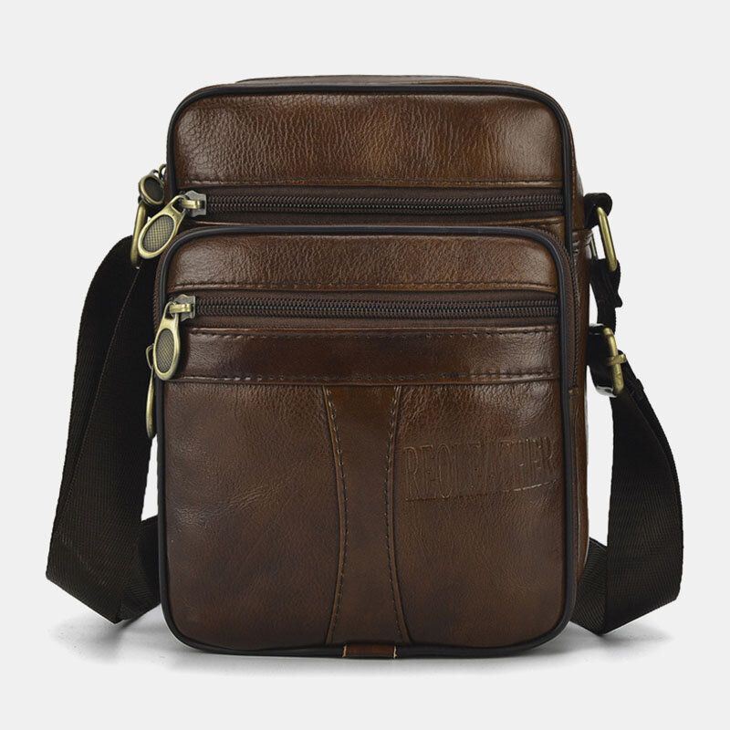 Miesten Aitoa Nahkaa Business Casual Yksivärinen Nahkainen Olkalaukku Crossbody-laukku