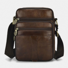 Miesten Aitoa Nahkaa Business Casual Yksivärinen Nahkainen Olkalaukku Crossbody-laukku